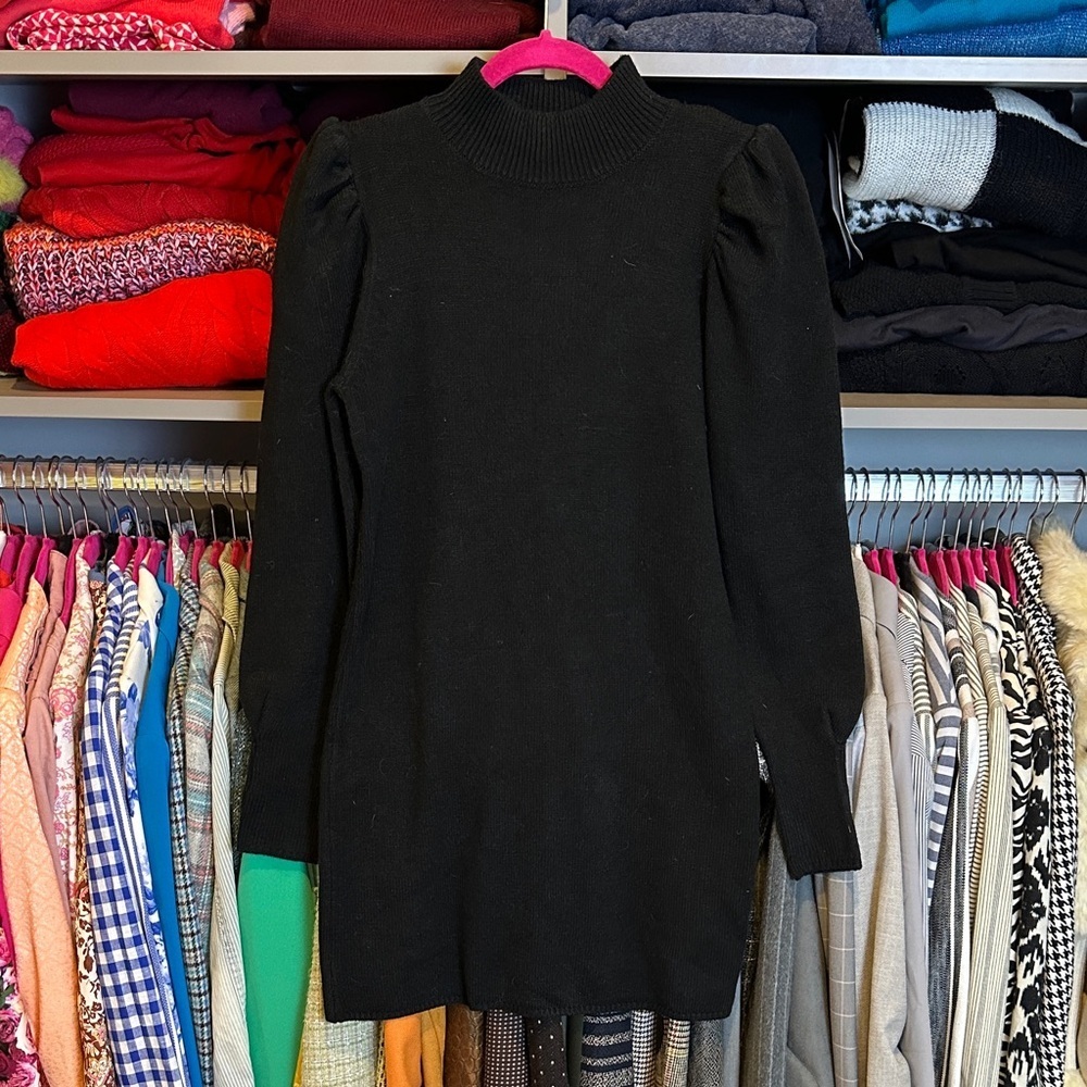 WAYF black mock neck long puff sleeve sweater dress size XS NWT
